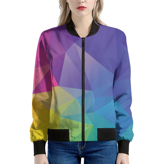 Colorful Polygonal Geometric Print Women's Bomber Jacket