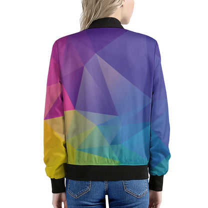 Colorful Polygonal Geometric Print Women's Bomber Jacket