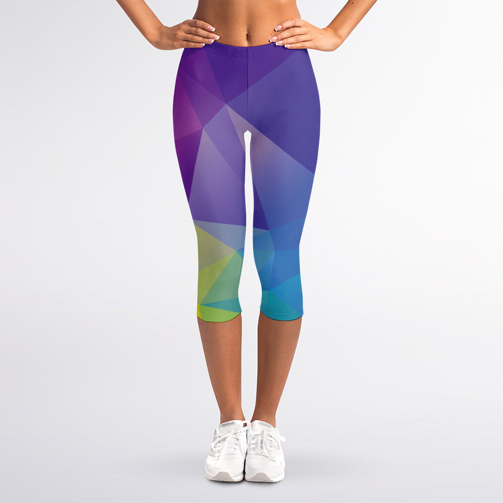 Colorful Polygonal Geometric Print Women's Capri Leggings