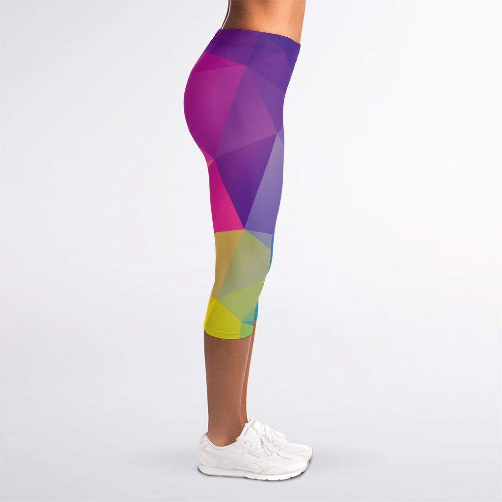Colorful Polygonal Geometric Print Women's Capri Leggings