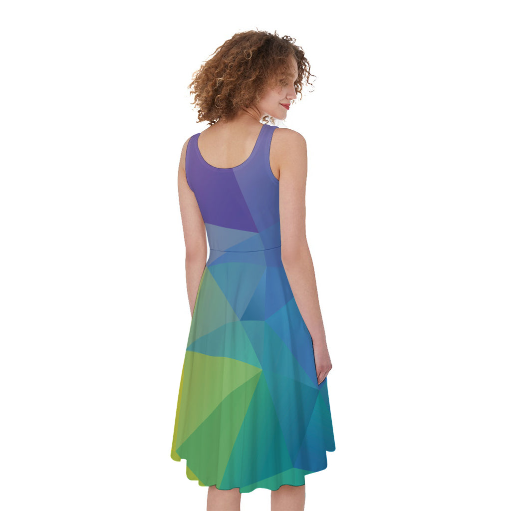Colorful Polygonal Geometric Print Women's Sleeveless Dress