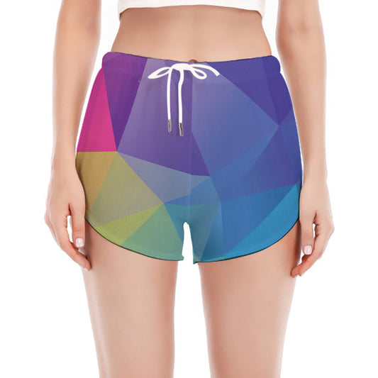 Colorful Polygonal Geometric Print Women's Split Running Shorts