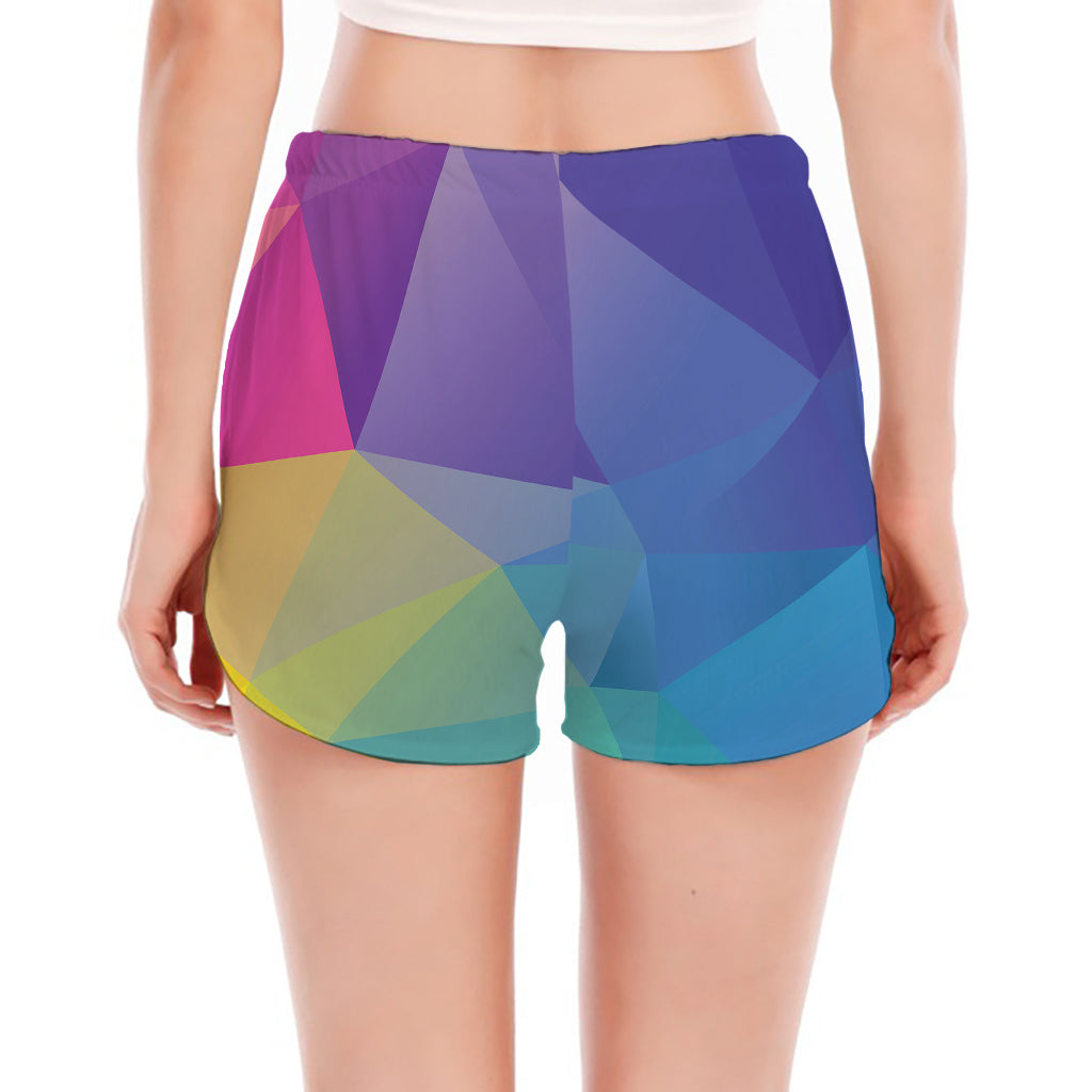 Colorful Polygonal Geometric Print Women's Split Running Shorts