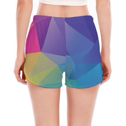 Colorful Polygonal Geometric Print Women's Split Running Shorts