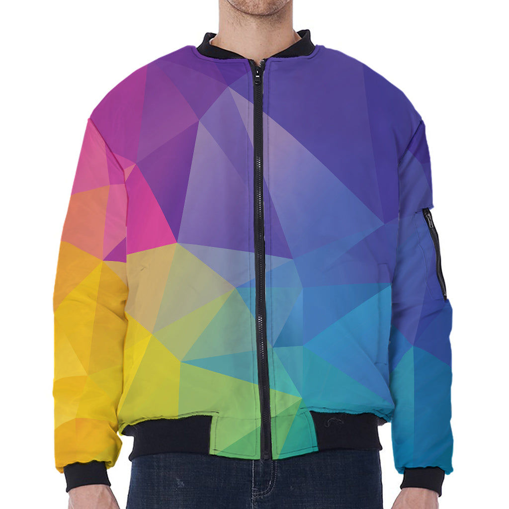 Colorful Polygonal Geometric Print Zip Sleeve Bomber Jacket