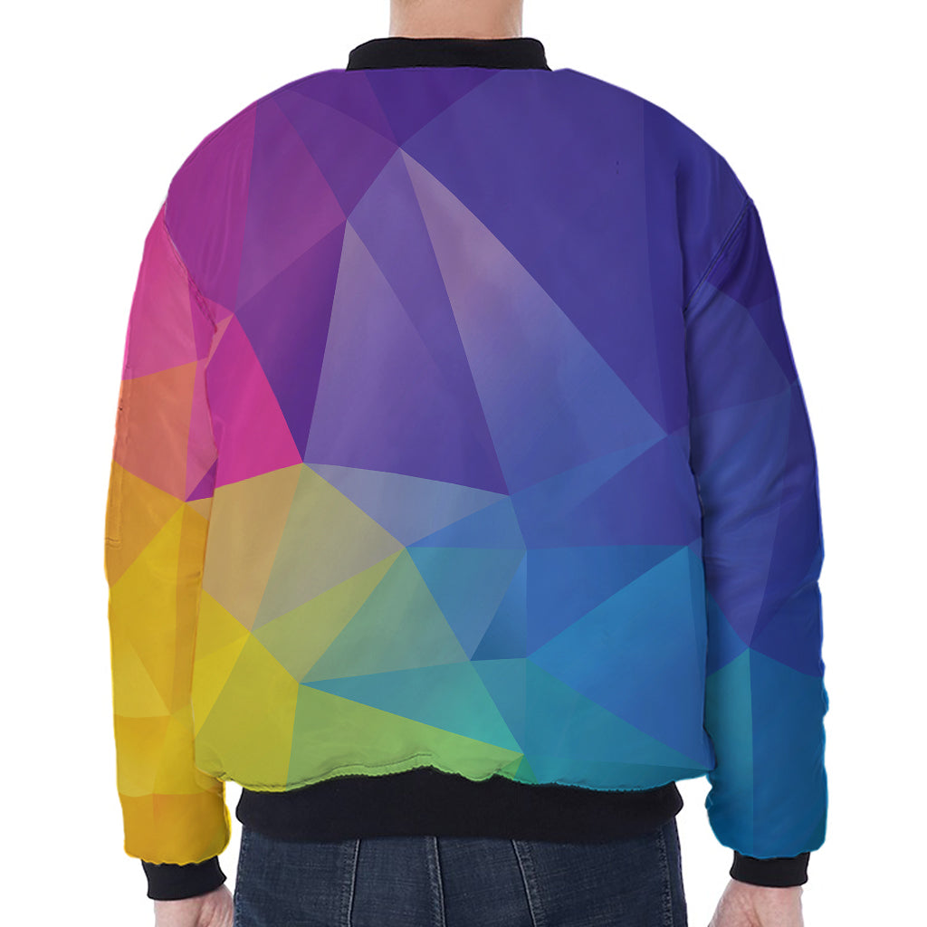 Colorful Polygonal Geometric Print Zip Sleeve Bomber Jacket