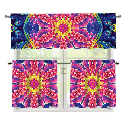 Colorful Psychedelic Kaleidoscope Print 3 Piece Kitchen Curtains