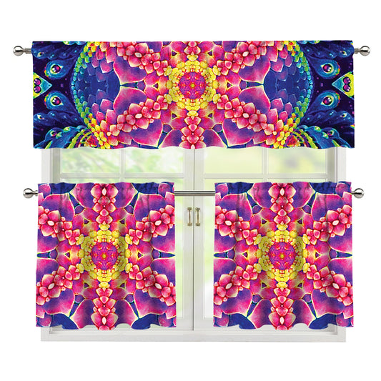 Colorful Psychedelic Kaleidoscope Print 3 Piece Kitchen Curtains