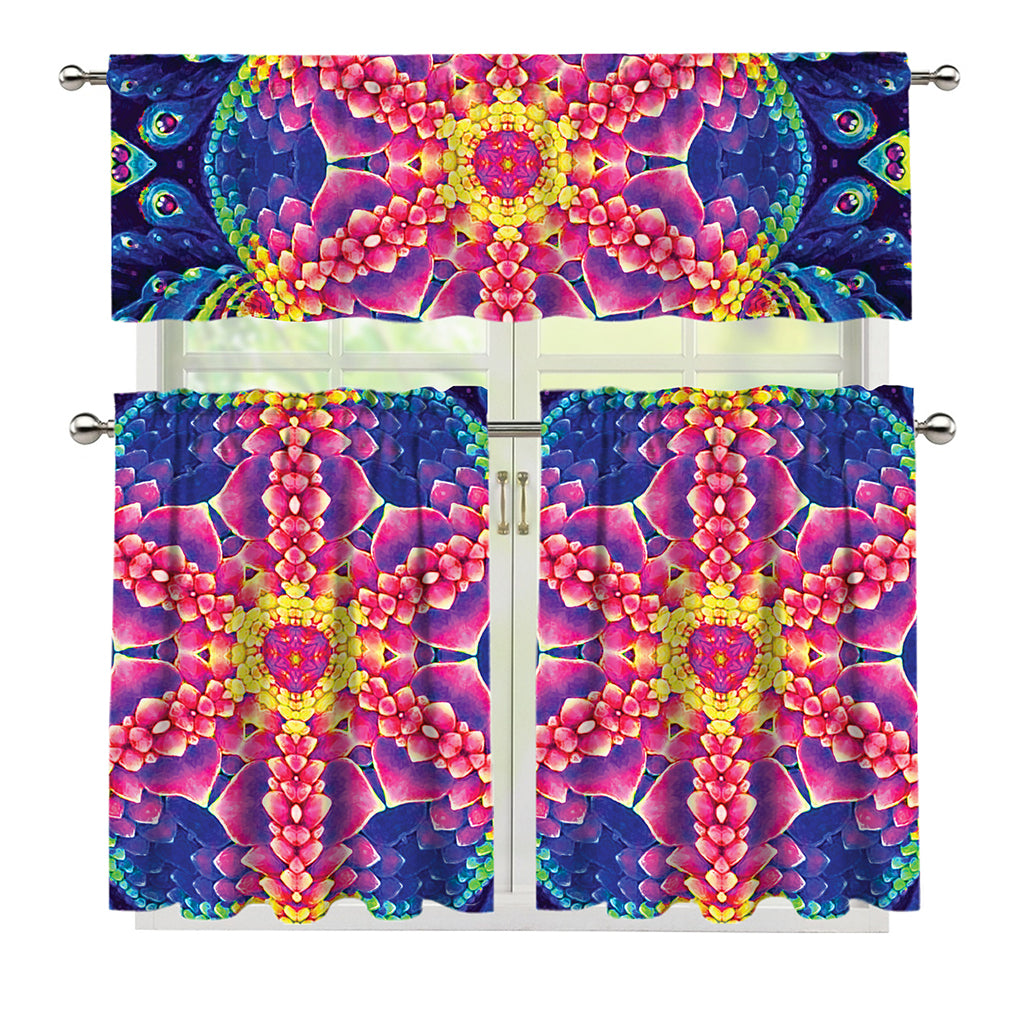 Colorful Psychedelic Kaleidoscope Print 3 Piece Kitchen Curtains