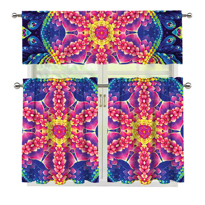 Colorful Psychedelic Kaleidoscope Print 3 Piece Kitchen Curtains