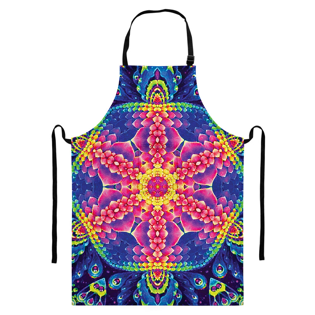Colorful Psychedelic Kaleidoscope Print Bib Apron With Pocket