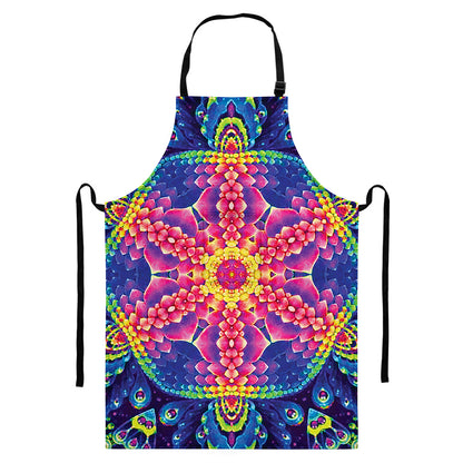 Colorful Psychedelic Kaleidoscope Print Bib Apron With Pocket