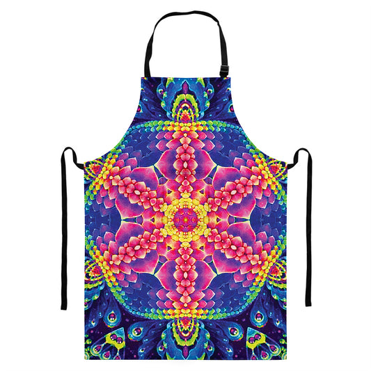 Colorful Psychedelic Kaleidoscope Print Bib Apron With Pocket