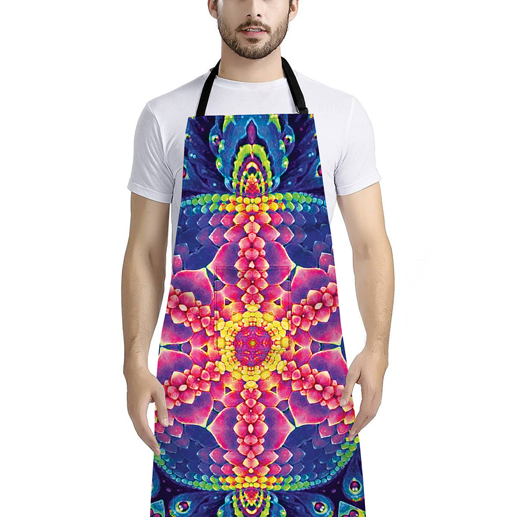Colorful Psychedelic Kaleidoscope Print Bib Apron With Pocket