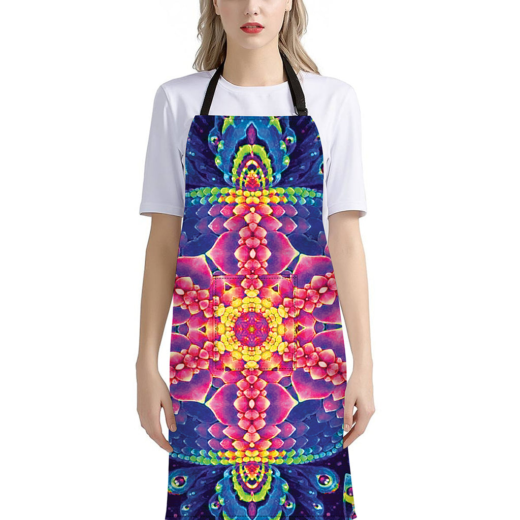 Colorful Psychedelic Kaleidoscope Print Bib Apron With Pocket