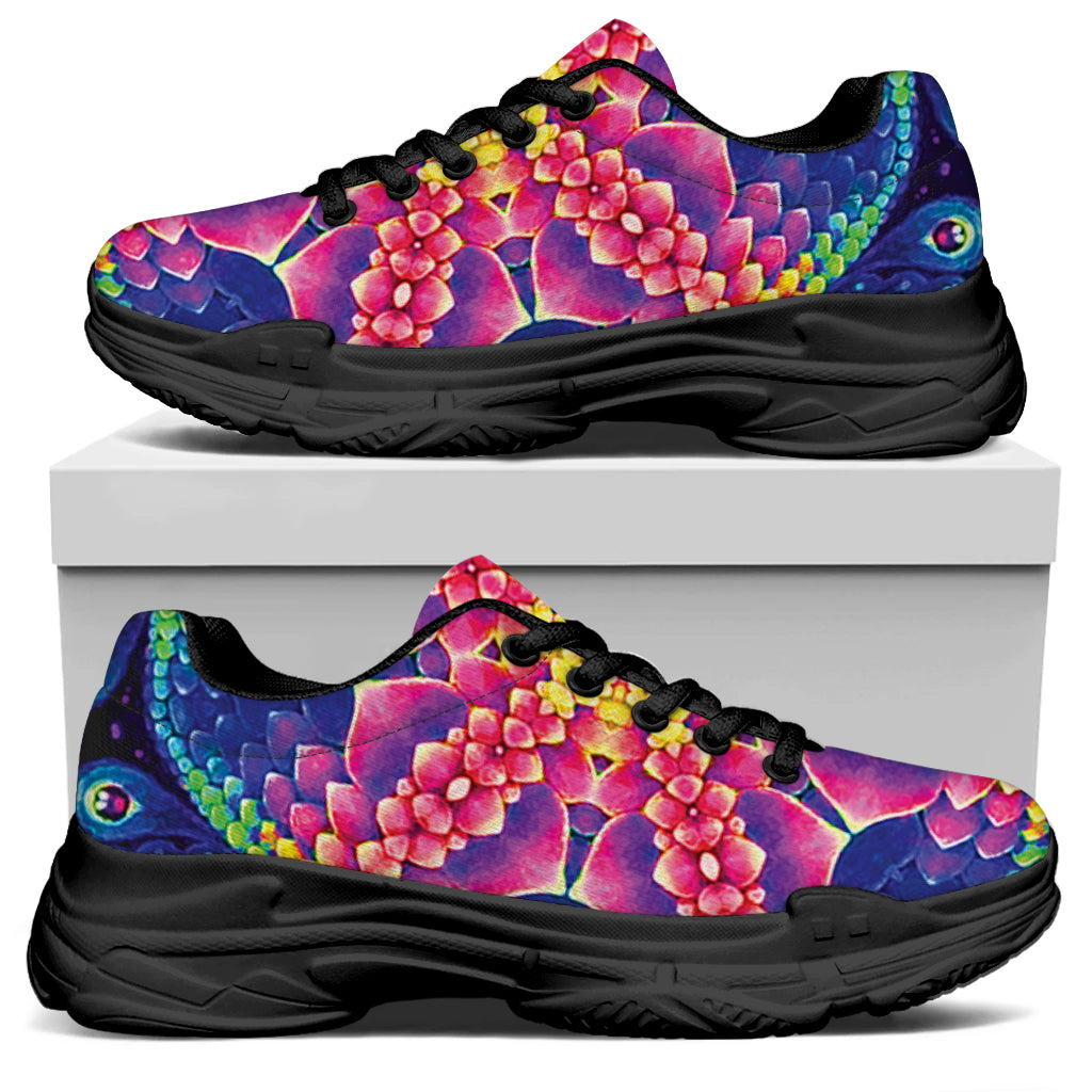 Colorful Psychedelic Kaleidoscope Print Black Chunky Shoes