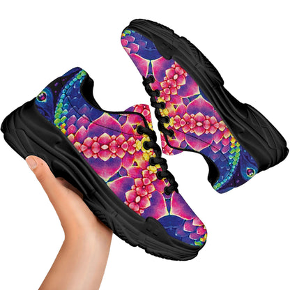 Colorful Psychedelic Kaleidoscope Print Black Chunky Shoes