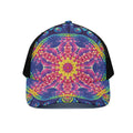 Colorful Psychedelic Kaleidoscope Print Black Mesh Trucker Hat