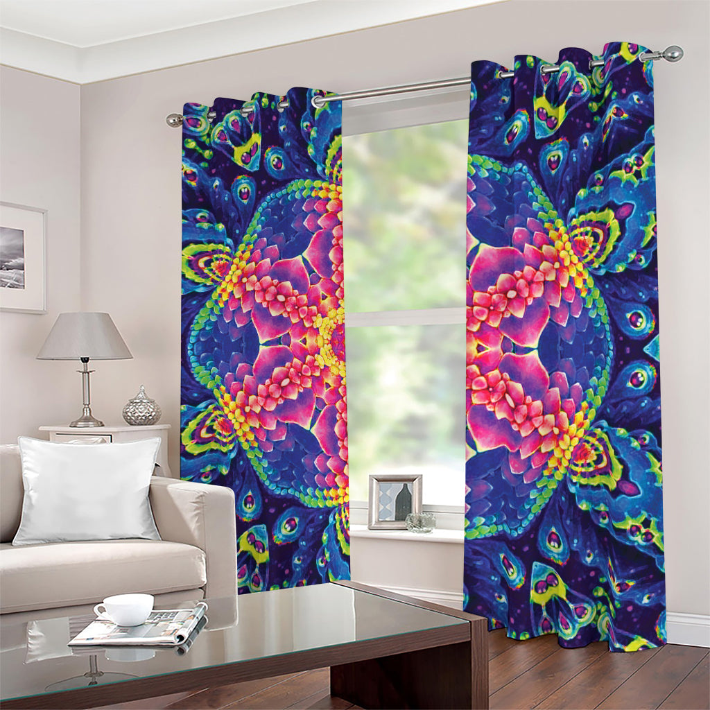 Colorful Psychedelic Kaleidoscope Print Blackout Grommet Curtains