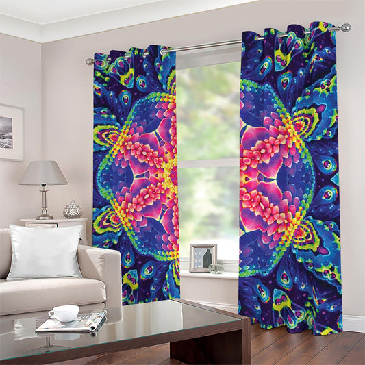 Colorful Psychedelic Kaleidoscope Print Blackout Grommet Curtains