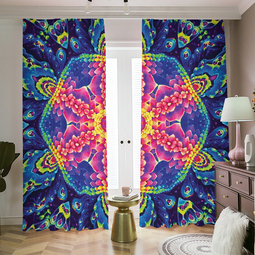 Colorful Psychedelic Kaleidoscope Print Blackout Pencil Pleat Curtains