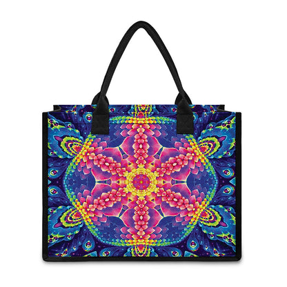 Colorful Psychedelic Kaleidoscope Print Canvas Tote Bag