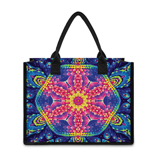 Colorful Psychedelic Kaleidoscope Print Canvas Tote Bag
