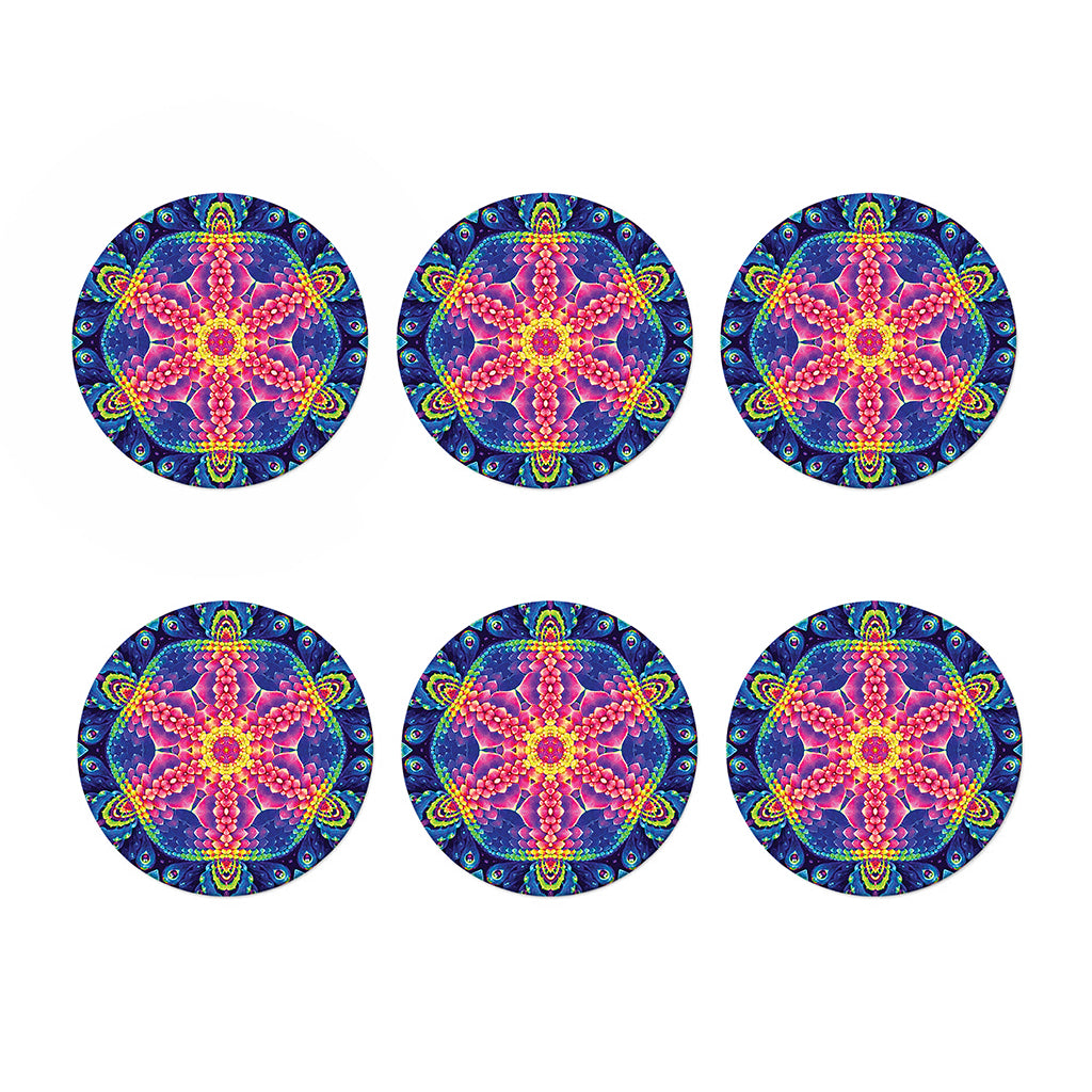 Colorful Psychedelic Kaleidoscope Print Coaster Set