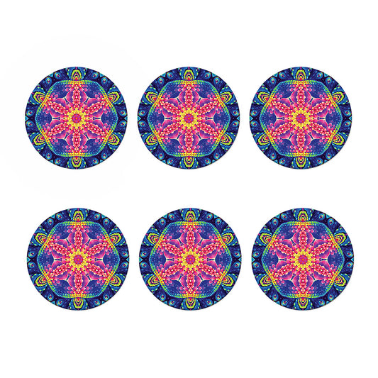 Colorful Psychedelic Kaleidoscope Print Coaster Set