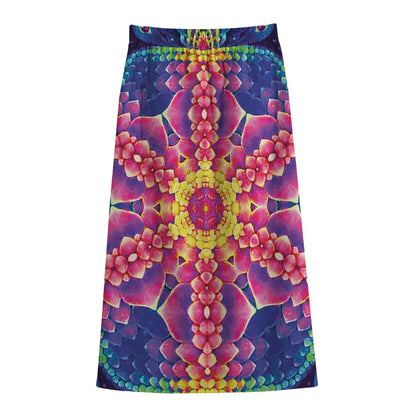 Colorful Psychedelic Kaleidoscope Print Cotton Front Slit Maxi Skirt