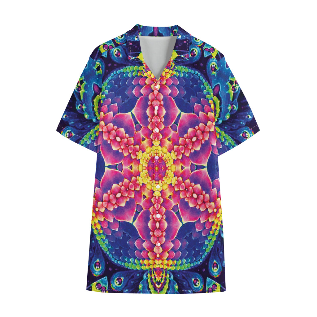 Colorful Psychedelic Kaleidoscope Print Cotton Hawaiian Shirt