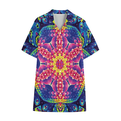 Colorful Psychedelic Kaleidoscope Print Cotton Hawaiian Shirt