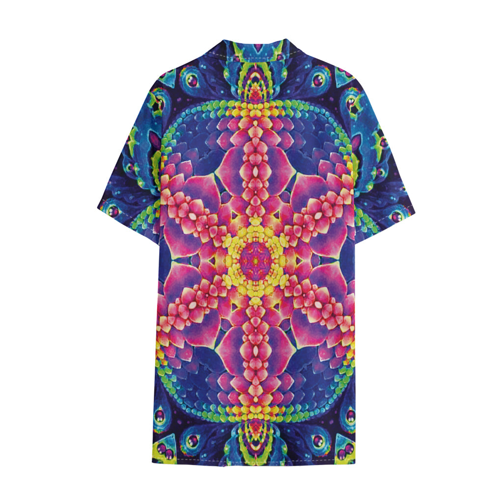 Colorful Psychedelic Kaleidoscope Print Cotton Hawaiian Shirt