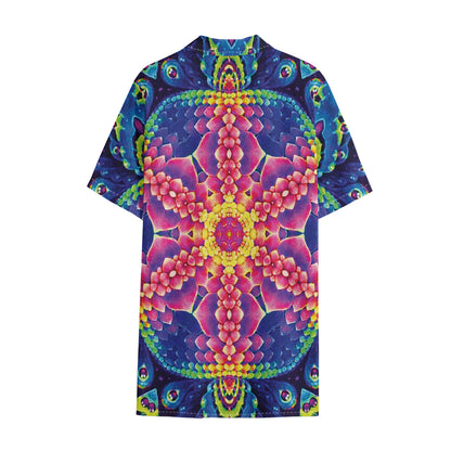 Colorful Psychedelic Kaleidoscope Print Cotton Hawaiian Shirt