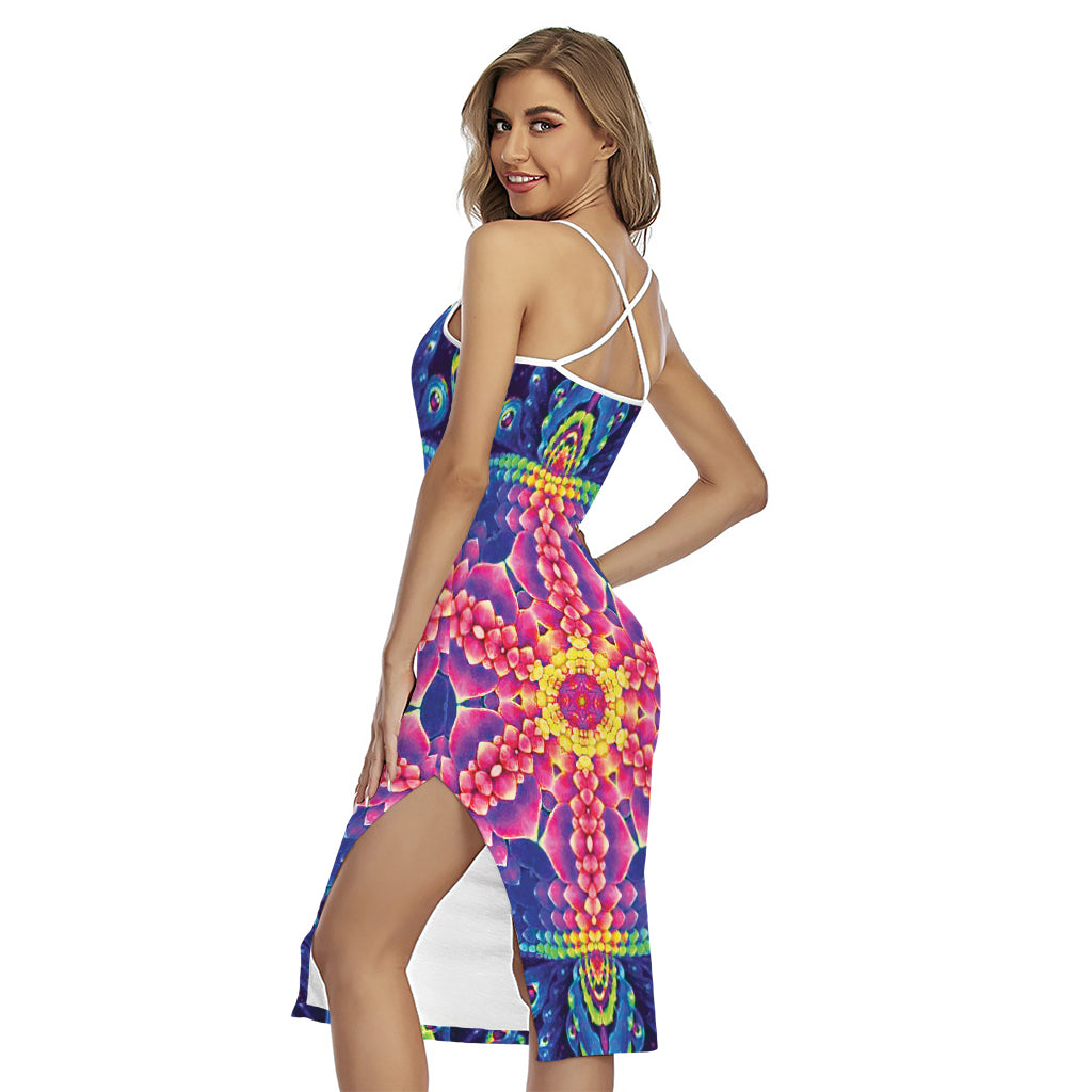 Colorful Psychedelic Kaleidoscope Print Cross Back Cami Dress