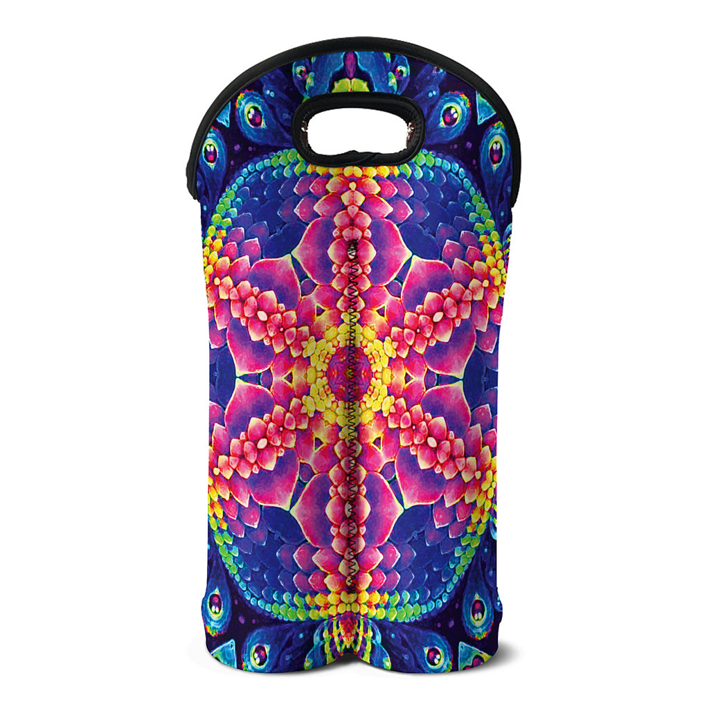 Colorful Psychedelic Kaleidoscope Print Double Neoprene Wine Tote