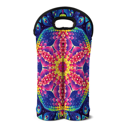 Colorful Psychedelic Kaleidoscope Print Double Neoprene Wine Tote