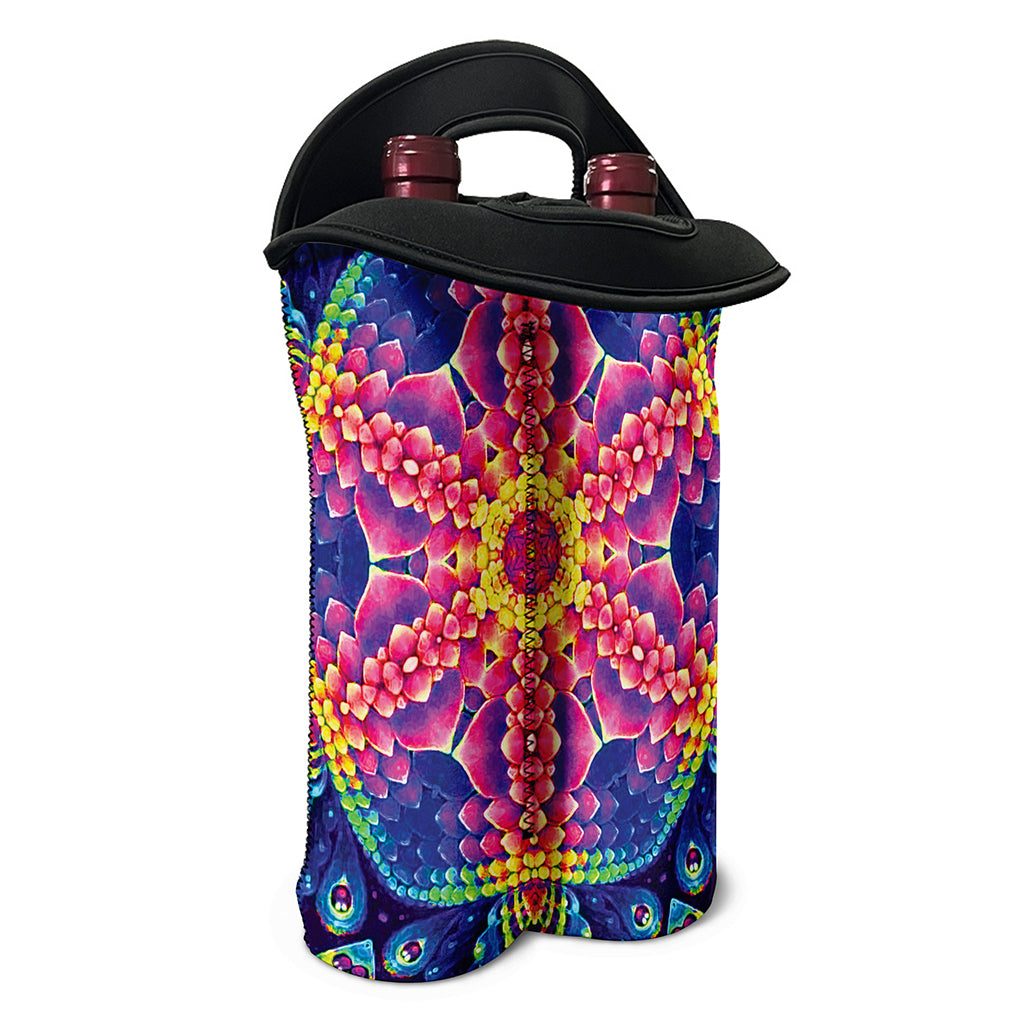 Colorful Psychedelic Kaleidoscope Print Double Neoprene Wine Tote