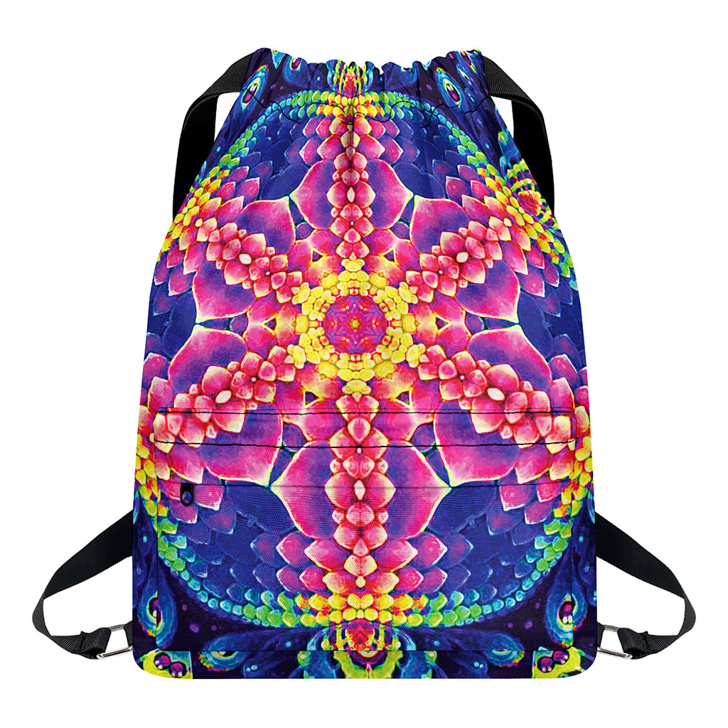 Colorful Psychedelic Kaleidoscope Print Drawstring Backpack