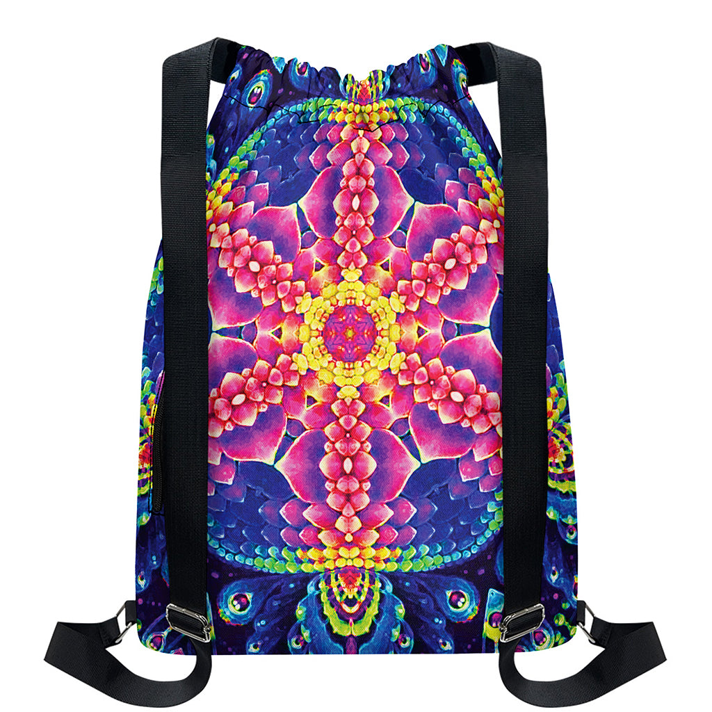 Colorful Psychedelic Kaleidoscope Print Drawstring Backpack