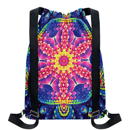 Colorful Psychedelic Kaleidoscope Print Drawstring Backpack