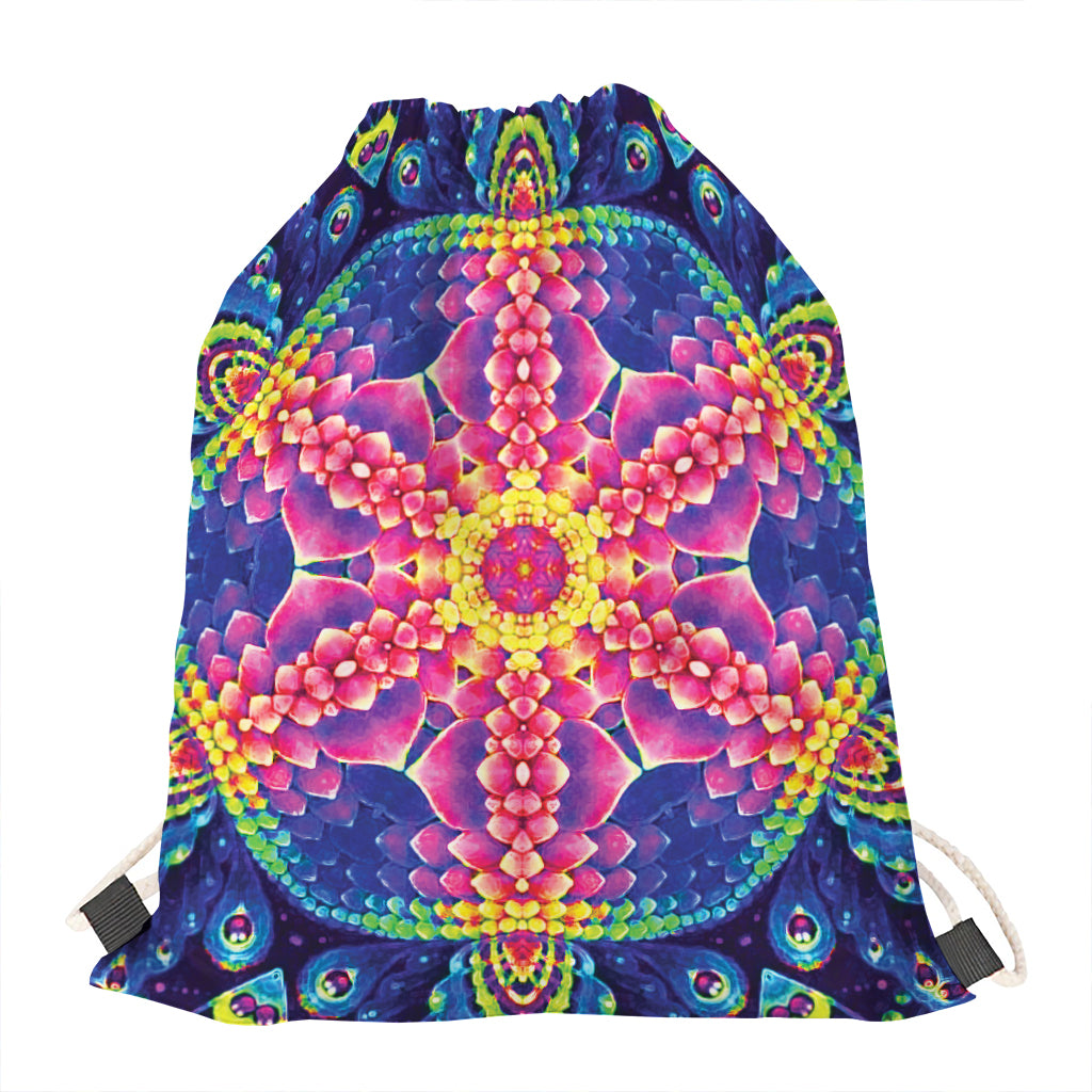 Colorful Psychedelic Kaleidoscope Print Drawstring Bag