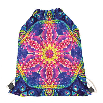Colorful Psychedelic Kaleidoscope Print Drawstring Bag