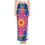 Colorful Psychedelic Kaleidoscope Print High Slit Maxi Skirt