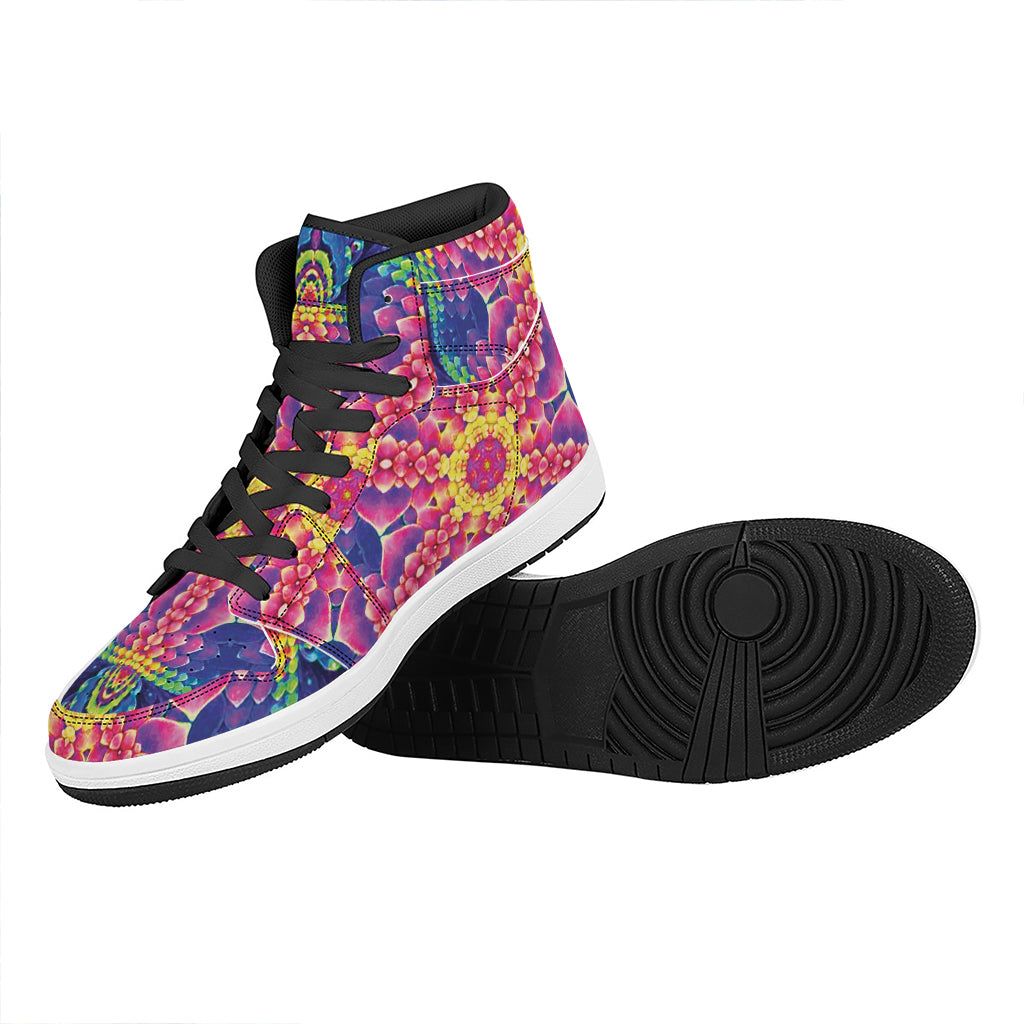 Colorful Psychedelic Kaleidoscope Print High Top Leather Sneakers