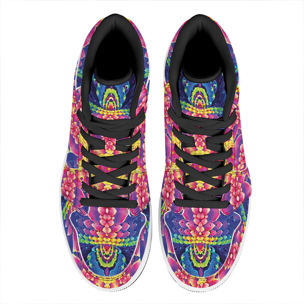 Colorful Psychedelic Kaleidoscope Print High Top Leather Sneakers