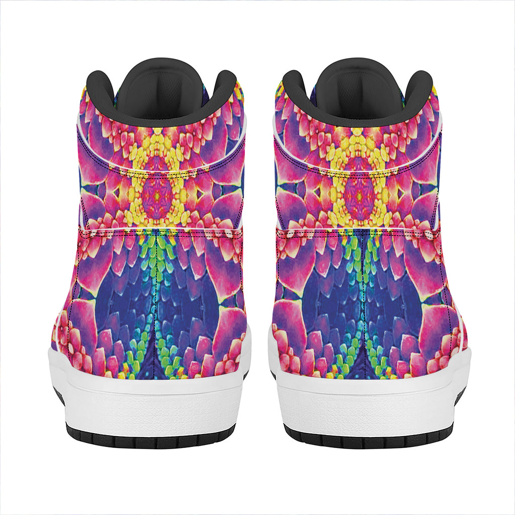 Colorful Psychedelic Kaleidoscope Print High Top Leather Sneakers