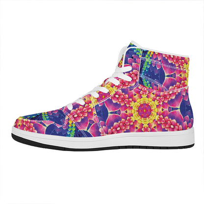 Colorful Psychedelic Kaleidoscope Print High Top Leather Sneakers