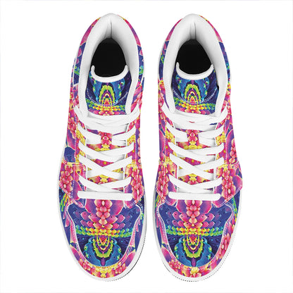 Colorful Psychedelic Kaleidoscope Print High Top Leather Sneakers