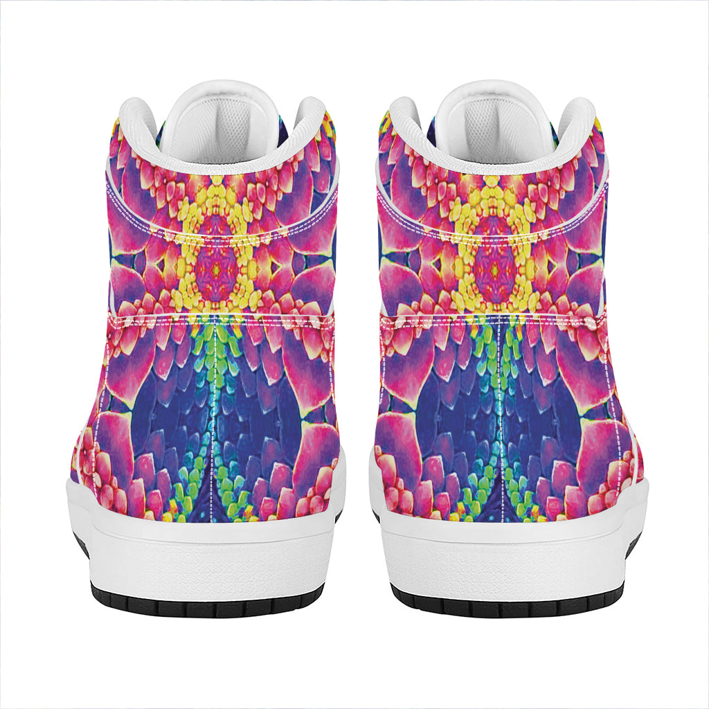 Colorful Psychedelic Kaleidoscope Print High Top Leather Sneakers
